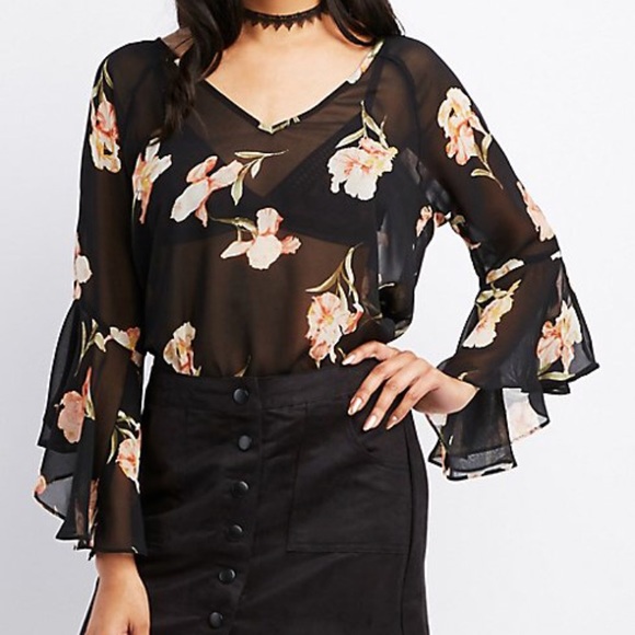 Charlotte Russe Tops - Floral Bell Sleeve Crop Top